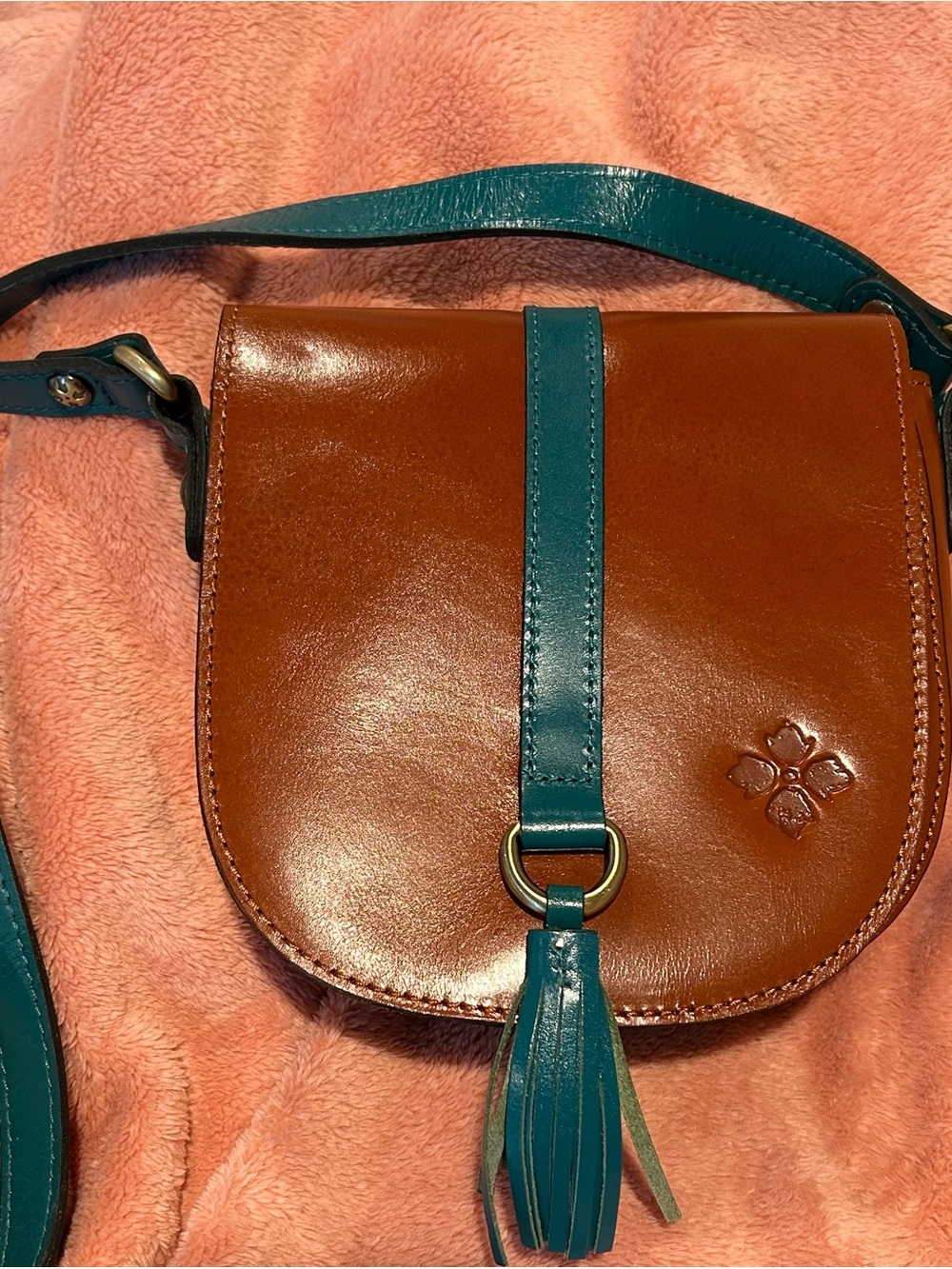 Patricia Nash Brown and Teal Leather Crossbody Saddle Bag - Picture 6 of 9